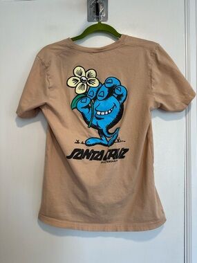 Santa Cruz Skateboards Y2K Stroll blue hand flower Spellout logo Streetwear Tee.